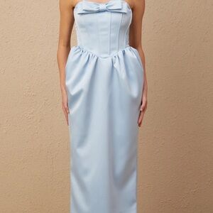 Strapless Light Blue Bow-Front Evening Dress